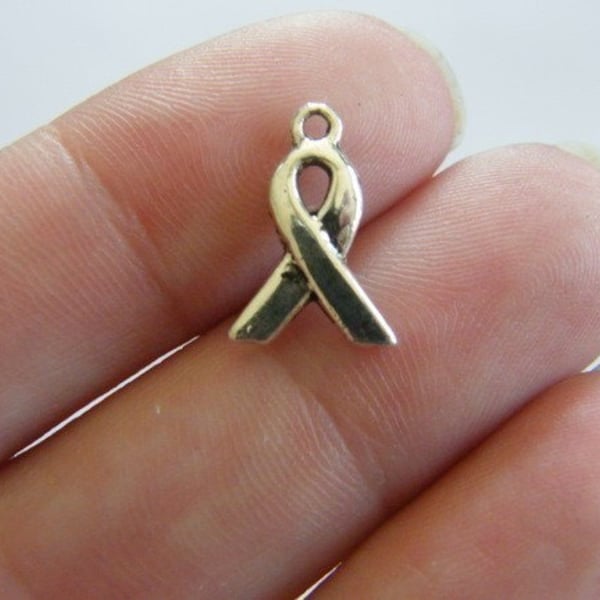 BULK 50 Awareness ribbon charms tibetan silver M79 - SALE 50% OFF