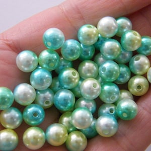 100 Blue green and white gradient mermaid 8mm acrylic beads AB51
