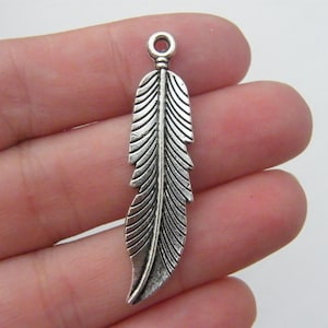 4 Feather pendants antique silver tone B236