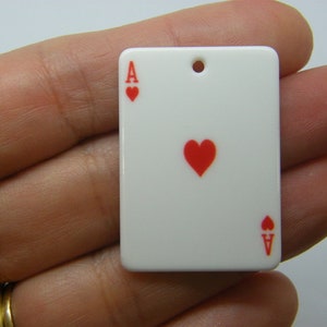4 pingentes de cartas de baralho Ás de copas acrílico branco P439