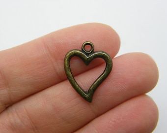 10 Heart charms antique bronze tone H159