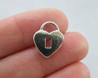 12 Lock heart charms antique silver tone K25