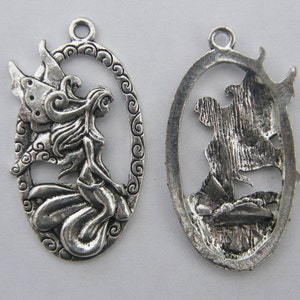 2 Fairy pendants antique silver tone FB6