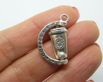 BULK 20 koffiekopbedels antiekzilverkleur FD111111 - 50% KORTING SALE