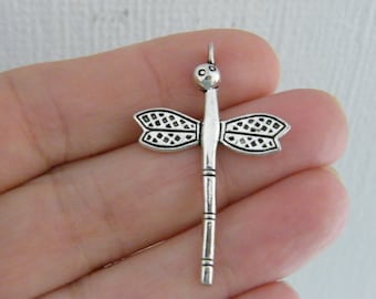 10 Dragonfly pendants charms antique silver tone A