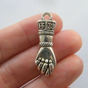 2 Hand  charm antique silver tone M223