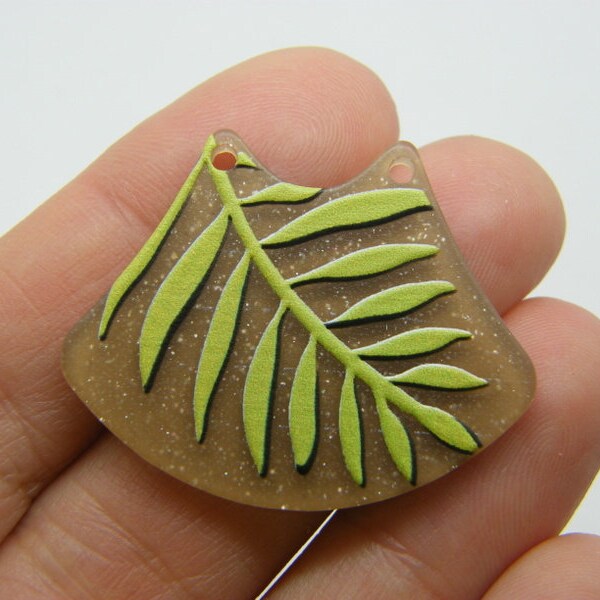 12 Leaf connector charms green brown white resin L15