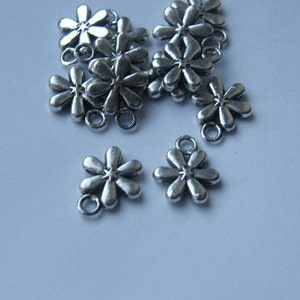 12 Flower charms antique silver tone F4 image 4