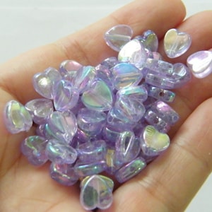 100 Heart beads purple  lilac AB acrylic AB104