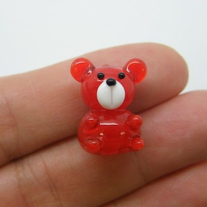 2 Bear beads handmade red lamp work glass A428