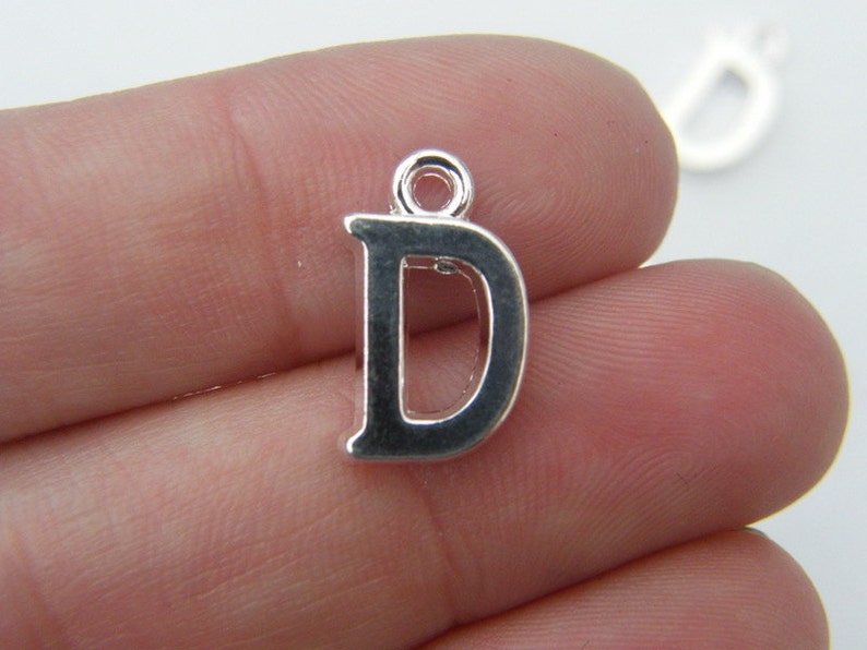 8 Letter D alphabet charms silver plated image 1