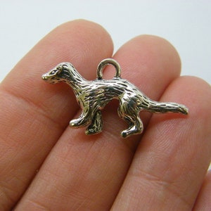 4 Weasel charms antique silver tone A113