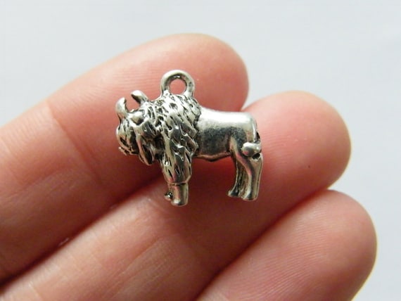 BULK 20 Buffalo charms antique silver tone A1080