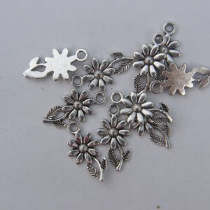 14 Daisy flower charms antique silver tone F6 image 2