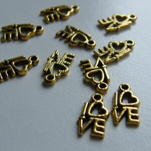 34 LOVE charms antique gold tone M242 image 5