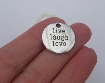 6 Live Laugh Love pendants antique silver tone M315