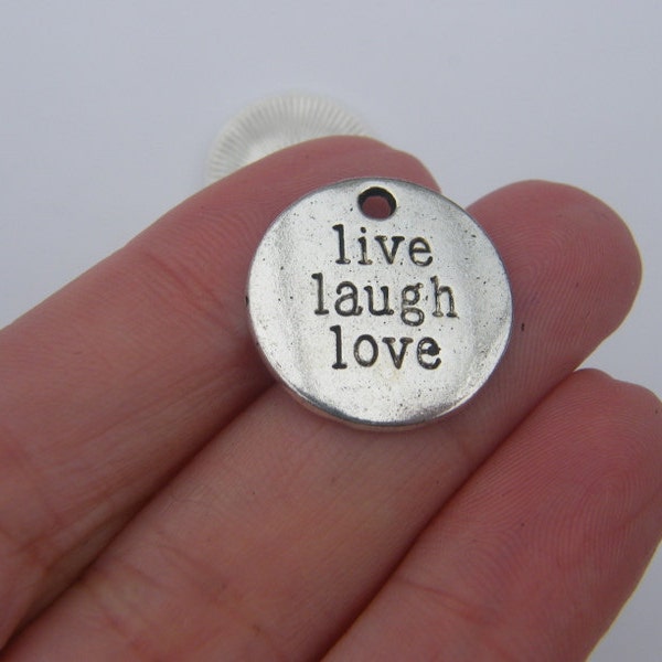 6 Live Laugh Love pendants antique silver tone M315