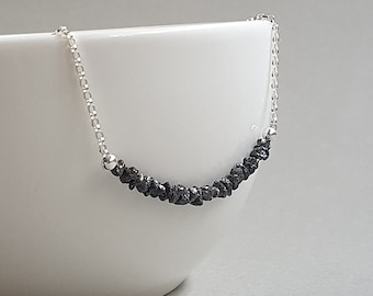 Silver black diamond necklace, April birthstone, gift for her, black diamond jewelry, minimalist necklace