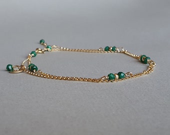 Tobillera De Piedra De Nacimiento De Mayo (Esmeralda) Con Cristales Zircondia - Plata Chapada, Regalo Elegante