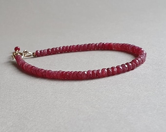 Stacking ruby bracelet, precious red gemstone, July birthstone, Valentine's gift, bracelet for women