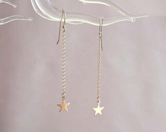 Long gold earrings, gold star earrings, gold filled jewelry, star charm