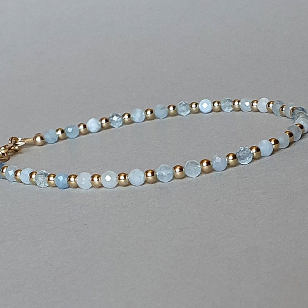 Bracelet aigue-marine en or, pierre de naissance de mars, cadeau pour femme, pierre précieuse bleue, bijoux aigue-marine