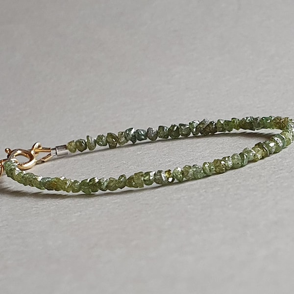 Green raw diamond bracelet, April birthstone, precious gift for women, green raw diamond jewelry