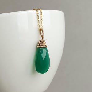 Green Onyx Pendant: Gold Filled Wire Wrapped Gemstone Jewelry