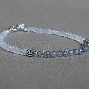 Pulsera de piedra lunar y labradorita: joyería de piedras preciosas en plata de ley
