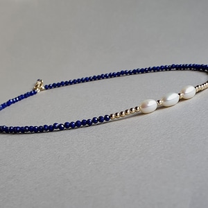 Lapis lazuli and pearl necklace, royal blue jewelry, genuine gemstone, gift for her, lapis lazuli jewelry, pearl necklace