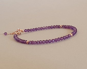 Gold amethyst bracelet, purple gemstone jewelry, gift for her, February birthstone