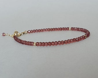 Gold garnet bracelet, red gemstone jewelry, January birthstone, gift for her