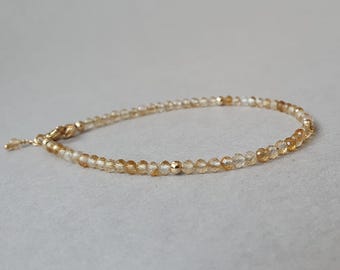 Citrine bracelet, gold filled, yellow gemstone jewelry, gift for her, November birthstone, stacking bracelet