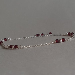 Garnet ankle bracelet, chain layered anklet, sterling silver ankle bracelet for women, January birthstone, garnet jewelry