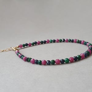 Ruby, sapphire and emerald bracelet, precious gemstone jewelry, Christmas gift for women, silver bracelet