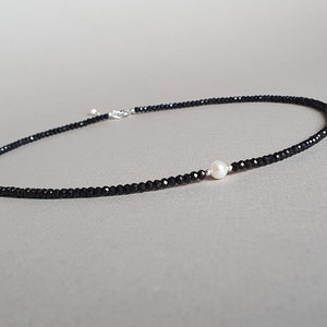 Black Spinel Pearl Necklace: Sterling Silver Protection Jewelry