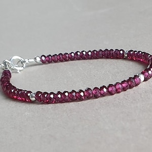 Rhodolite Garnet Bracelet: Raspberry Pink Gemstone, Sterling Silver