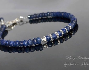 Blue sapphire bracelet, September birthstone, sapphire jewelry, gift for women, blue gemstone bracelet