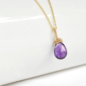 Amethyst pendant, purple gemstone jewelry, wire wrapped,  February birthstone, gift for her