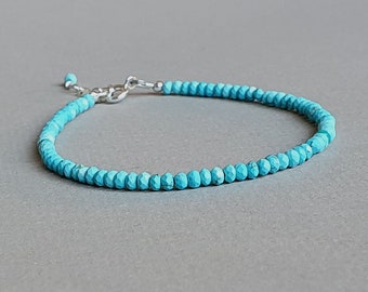 Turquoise bead bracelet, thin blue gemstone bracelet, December birthstone,  turquoise jewelry,  gift for women,