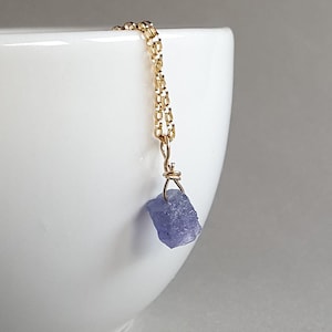 Raw tanzanite necklace, raw tanzanite jewelry, gift for her, raw stone necklace, minimalist necklace