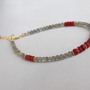 Ruby and labradorite bracelet, July birthstone, red gemstone, labradorite jewelry, , gift for women
