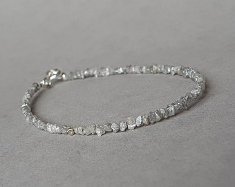 Raw Grey Diamond Bracelet: Sterling Silver April Birthstone