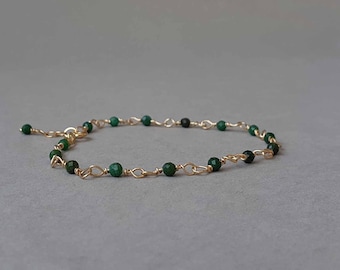 Emerald Bracelet: Gold Filled Green Beaded Jewelry