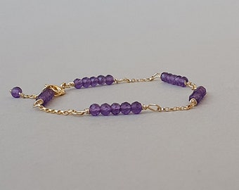 Gold amethyst bracelet, February birthstone, gift for her, crown chakra, purple jewelry