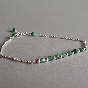 Silver green jade bracelet, good luck bracelet, gift for her, green jade jewelry