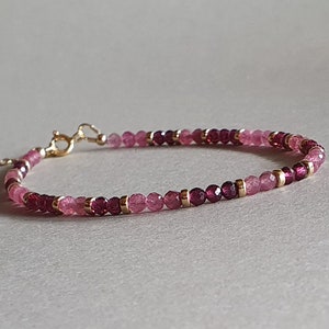 Granat und Pink Turmalin Armband: Gold Filled Edelstein Schmuck