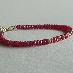 Gold ruby bracelet, stacking jewelry, July birthstone, red gemstone, Valentine&#39;s gift