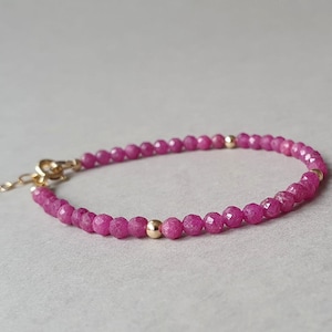 Gold ruby bracelet, July birthstone, Valentine&#39;s day, gift for her, precious gemstone jewelry