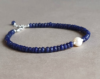 Sapphire  and pearl bracelet, sapphire jewelry, September birthstone, gift for her, precious bracelet